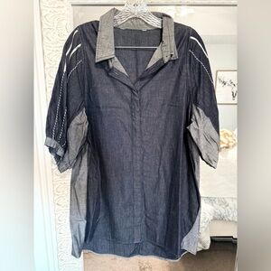 Denim Button-Up Blouse